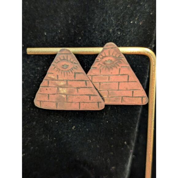 Vintage Pyramid All Seeing Eye Silver Tone Wire Earrings - Picture 1 of 3